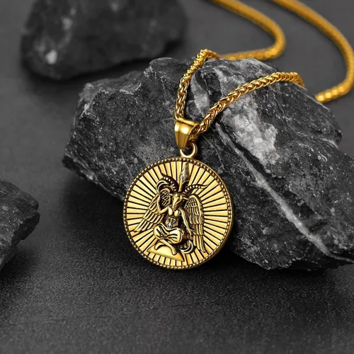 Vista 9 de FaithHeart Leviathan Satanic Brimstone Cross Necklace, Gold Plated Stainless Steel Satan Church Jewelry, Alchemical Symbol for Brimstone Pendant