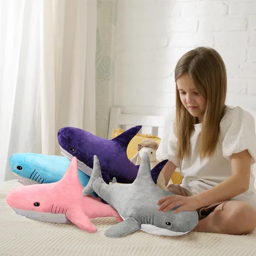 Vista 4 de Animal de Peluche Tiburón 11" Lindo Juguete de Tiburón Almohadas de Peluche Tiburones de Algodón Suave Peluches Muñeco de Animal Marino del Océano