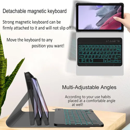 Vista 3 de Funda de teclado retroiluminada para Samsung Galaxy Tab A7 Lite de 8.7 pulgadas 2021, para A7 Lite SM-T220/T225/T227, funda de teclado Bluetooth