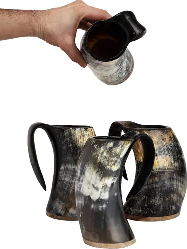 Vista 5 de Taza de cuerno vikingo de 16 onzas, juego de tronos, buey nórdico de grado alimenticio para bebidas frías calientes, regalo para hombres y mujeres