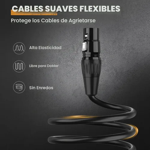 Vista 4 de Cable DMX de 6.5 pies, 8 unidades, cables XLR flexibles chapados