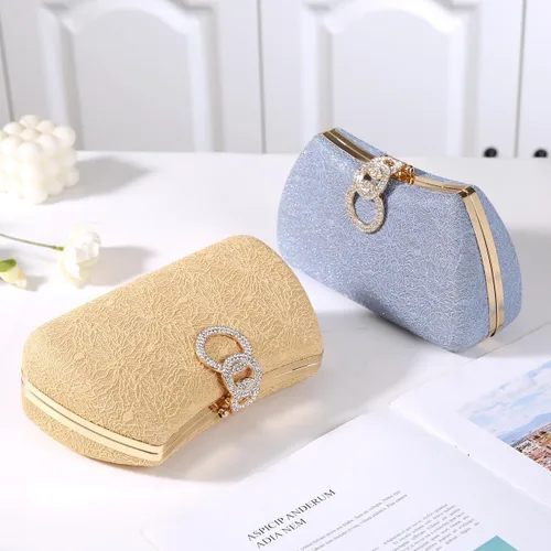Vista 3 de Dreubea Bolso de noche de moda para mujer, bolso de embrague con cadena Champán