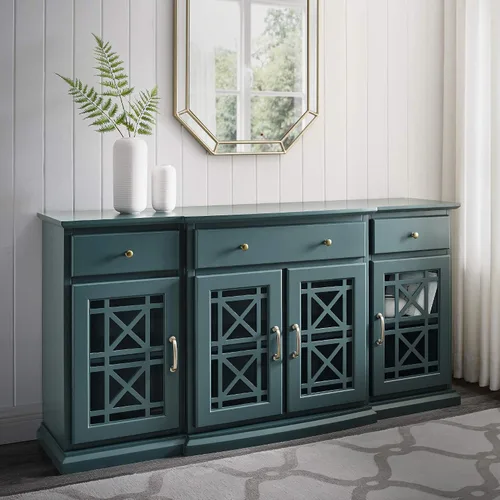 Vista 9 de WALKER EDISON Moderno aparador de madera con puerta de cristal para sala de estar o vestíbulo, consola de servicio y almacenamiento con puertas
