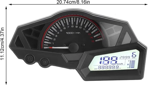 Vista 6 de Acouto Velocímetro de motocicleta para 300 6 engranajes LCD motocicleta odómetro tacómetro velocidad medidor de combustible 15000RPM 0.0-123.7 mi/h