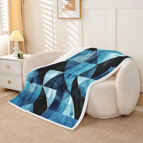 Vista 2 de Erosebridal Black Blue Triangles Square Fleece Throw Blanket 40"x50" - Ultra-Soft for Couch Sofa Bed,3D Geometric Pattern Sherpa Blanket,Abstract