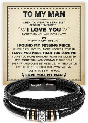 Vista 16 de Pulsera Para Mi Hombre, Pulsera Para Esposo Regalo De Esposa, Pulseras Para Hombres Regalo, Pulseras De Cuero Trenzado Y Acero Inoxidable Con