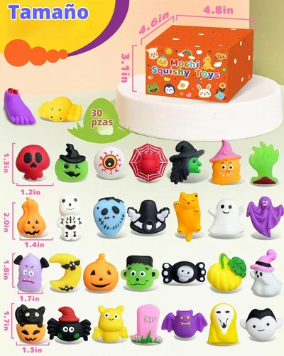 Vista 6 de 30 piezas de juguetes blandos Mochi de Halloween para niños, recuerdos