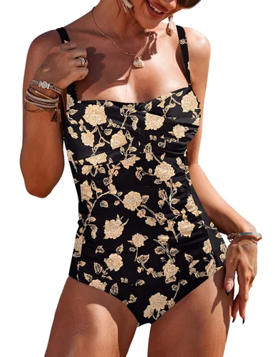Vista 24 de Ekouaer Traje de baño de una pieza para mujer, con control de abdomen, fruncido, estilo vintage, retro, con efecto de realce Azul