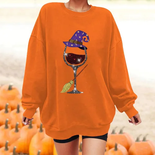 Vista 2 de Correr de manga larga con estampado de Halloween cuello redondo de manga larga casual básico Pullover Top Artículos de mujer