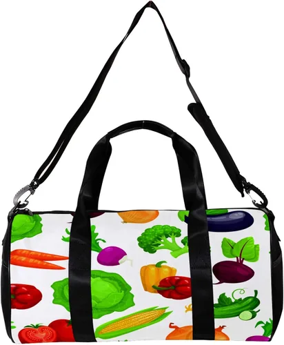 Vista 2 de Sports Bag for Men and Women Gym Fitness and Travel Overnight Package Barrel Duffel Bag Fresh Healthy Vegetables