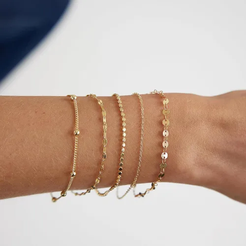 Vista 5 de LEXODY Pulseras de oro para mujer, juego de pulseras de espiga de oro de 14 quilates, delicadas joyas de espiga apilables, cadena fígaro, cadena