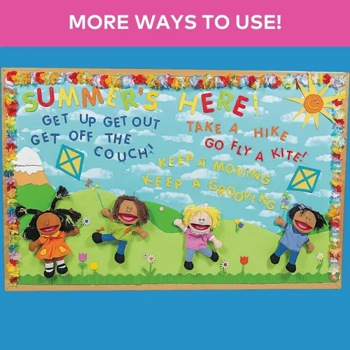 Vista 4 de Fun Express – Muñecos de felpa Happy kids Colección multiétnica (1 paquete de 8), Multicolor Peluche con bocas móviles, terapia del habla