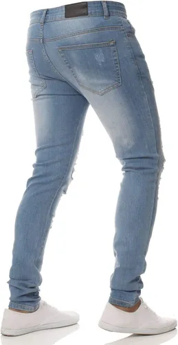 Vista 2 de chouyatou Pantalones de mezclilla largos con agujeros rasgados para hombre