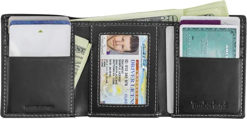 Vista 4 de Timberland Mens Leather Trifold Wallet with Id Window