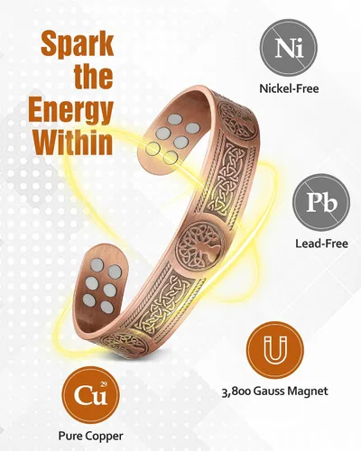 Vista 3 de Jecanori Pulseras magnéticas de cobre eficaces para hombres, pulsera magnética ultra fuerte con tamaño también