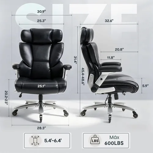 Vista 2 de FLEXISPOT Silla de oficina grande y alta de 600 libras para personas pesadas, silla de escritorio de computadora resistente con soporte lumbar
