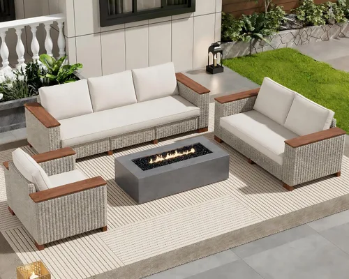 Vista 12 de PaPaJet Sofá de dos plazas para exteriores, sofá de mimbre con reposabrazos y patas sólidos, cojín de 4.7 pulgadas de grosor, sofá modular