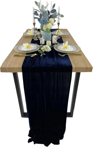Vista 11 de Lujoso camino de mesa de terciopelo, decoraciones de recepción de boda de 10 pies, tela de terciopelo suave de 20 x 120 pulgadas, revestimiento
