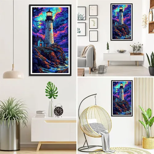 Vista 3 de Lighthouse Starry Sky Diamond Painting Kits for Adults Beginners, 5D Full Drill Diamond Art Kits Gem Art for Home Wall Decor, DIY Crystal Rhinestone
