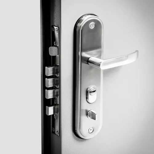 Vista 4 de VIZ-PRO Puerta de seguridad de acero doble de montaje rápido con marco y herrajes, hoja activa lateral derecha gris hacia adentro