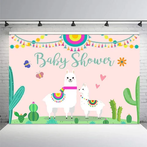 Vista 3 de Fondo de cabina de estudio fotográfico para baby shower, fiesta rosa, cactus mexicano, llama, mamá, señorita, fondos de fotografía para suministros