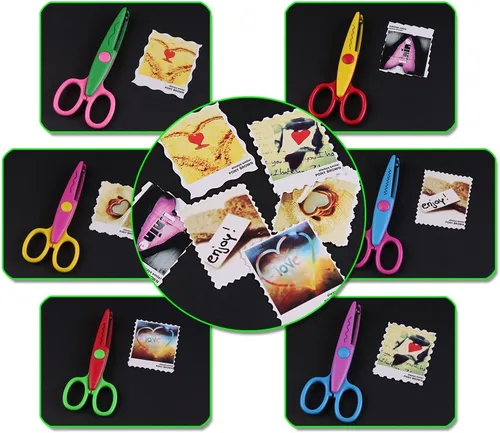 Vista 5 de Jialeey Plástico Niños Diseño Seguridad Arte Tijeras Creativas Artesanía Tijeras Papel Scrapbooking Decorativo Onda Encaje Borde Cortadores Set 6 PCS