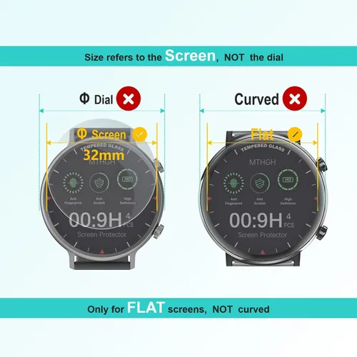 Vista 2 de Protector de pantalla de 1.26 pulgadas de diámetro, (4 unidades) Protector de pantalla de vidrio templado de dureza 9H para reloj redondo universal