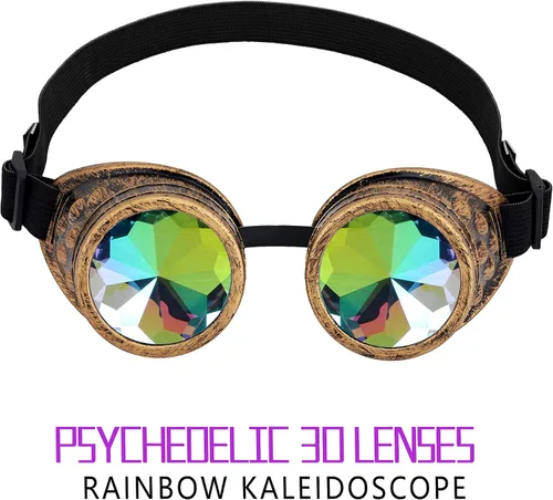 Vista 63 de Gafas caleidoscopio para raves trippy psicodélico steampunk con lentes de cristal de difracción de prisma arcoíris