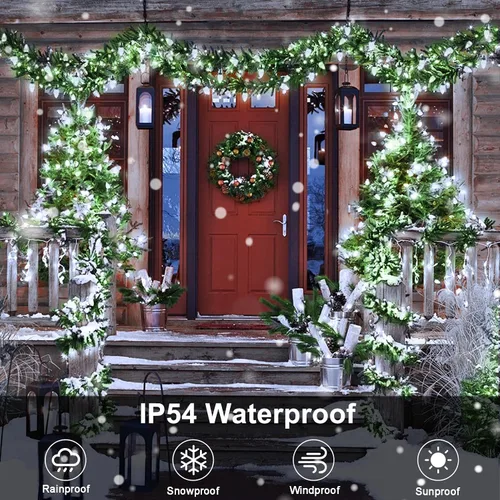 Vista 5 de ZAIYW Tira de luces de Navidad C9 de 66 pies, 100 luces LED de fresa, enchufe UL, tira de luces C9, cable verde, impermeable, para aleros de techo