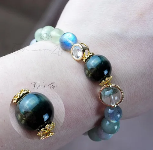 Vista 137 de Precious Gemstone Natural Crystal Healing Bracelet, Rutilated Quartz, Moonstone, Quartz Handmade Original Design Bracelet