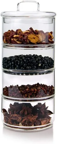 Vista 8 de Tarros de almacenamiento de vidrio con tapas, contenedores apilables de varios niveles, recipientes de alimentos para cocina, dulces, tarros