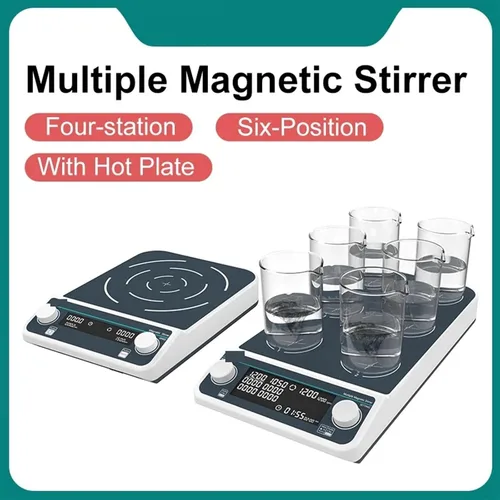Vista 3 de Magnetic Stirrer, Multiple Magnetic Stirrer Hot Plate Digital Display Laboratory Stirrer Magnetic Mixer Heating Four-Station Six-Position(MS-10L)