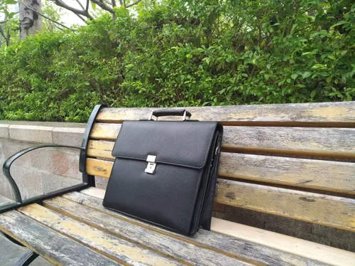 Vista 2 de Mens Leather Briefcases Office Attorney Student Attache Case Messenger Bag wPadded Compartment,Black