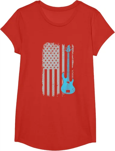 Vista 10 de Electric Bass Guitar Player American Flag Musician T-Shirt Asphalt Grey