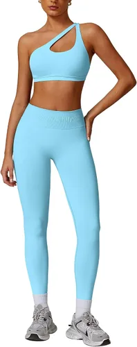 Vista 12 de ABOCIW Conjuntos de Entrenamiento para Mujer, Leggings de Levantamiento de Glúteos sin Costuras de Cintura Alta, Bra Deportivo de Un Hombro