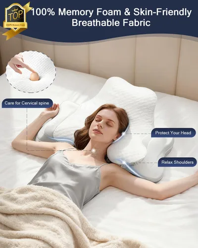 Vista 5 de Almohada cervical para el cuello y almohada de lectura para dormir y leer, almohada ortopédica ergonómica de espuma viscoelástica, soporte