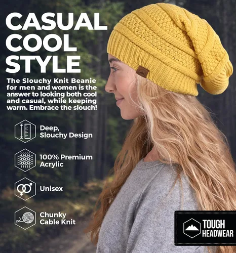 Vista 26 de Slouchy Cable tejido Gorro de lana por Tough Headwear – Gorro de lana de gran tamaño Sombreros Gorros Graves Sombreros Para Hombres y Mujeres