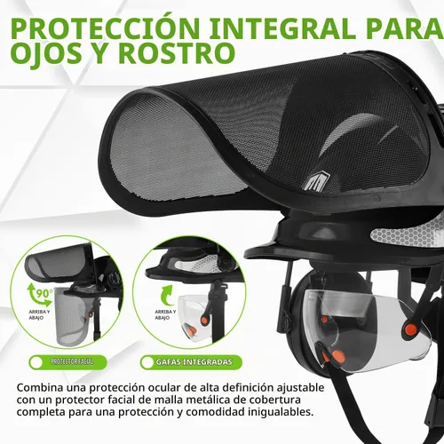 Vista 3 de GREEN DEVIL Casco protector de seguridad para motosierra, casco forestal con visera integrada de malla, protector facial de malla, orejeras 4 en 1