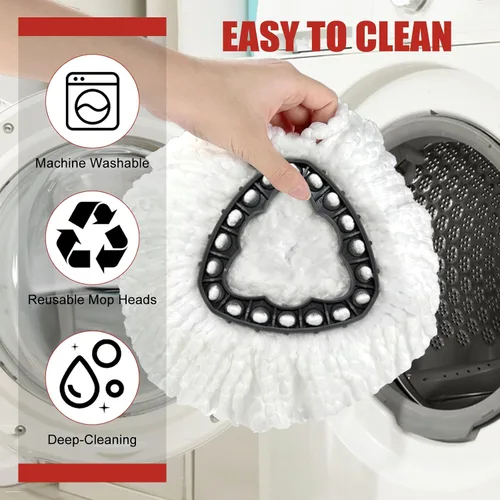 Vista 6 de Paquete de 3 cabezales de repuesto para trapeador, compatible con sistema EasyWring de 1 tanque Microfiber, Highly Absorbent, Machine Washable