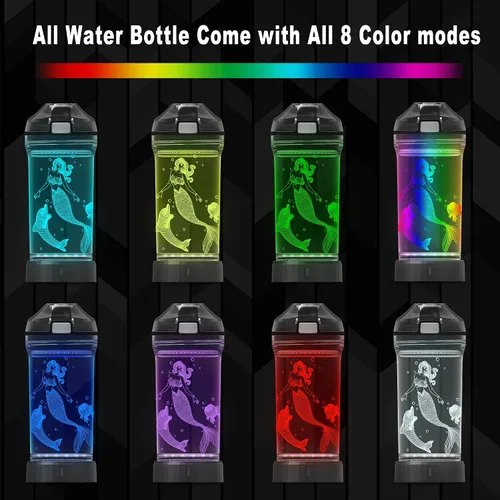 Vista 2 de YuanDian Botella de agua iluminada para niños con diseño de sirena 3D, 14 onzas, Tritan libre de BPA, ecológica, tazas de bebida frescas, regalo
