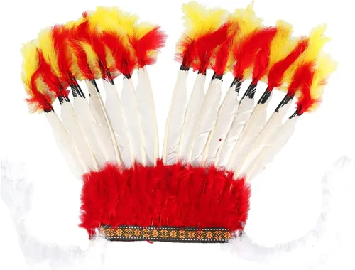 Vista 7 de Yiju Tocado de plumas para decoración de niños, sombrero indio de jefe americano, diadema para carnaval, actuación, fiesta, escenario, mascarada