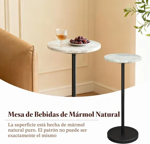 Vista 7 de COVLON Mesa de bebida de mármol natural, pequeña mesa auxiliar redonda, mesa de Martini