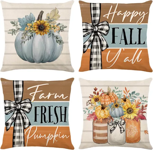 Vista 13 de ONFAON Decoraciones de Navidad - Fundas de almohada de Navidad 18x18, juego de 4, decoración navideña para sofá, sofá cama, cojín, decoraciones