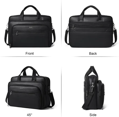 Vista 8 de Bolso de Mensajero de Cuero Shrrie para Hombres y Mujeres de 17 Pulgadas, Bolso para Laptop de Gran Capacidad Resistente al Agua, Bolso de Hombro
