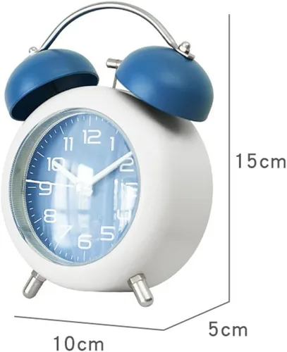 Vista 2 de TXY Reloj despertador, reloj analógico de mesa de escritorio de metal de 4 pulgadas, silencioso con luz nocturna para dormitorio, hogar, oficina