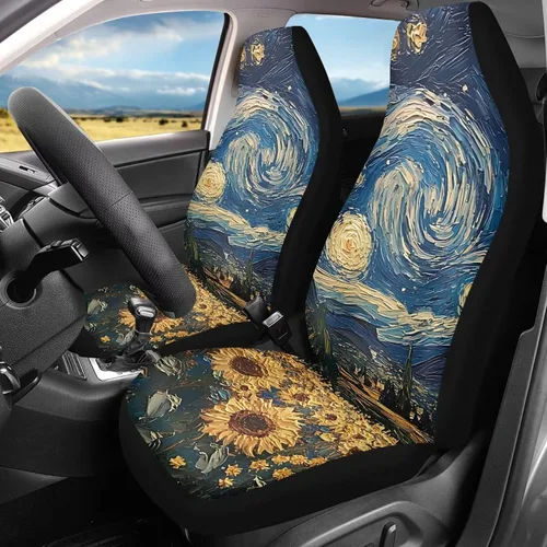 Vista 35 de Mumeson Fundas protectoras de asiento delantero de automóvil con estampado de calavera y girasol, fundas elásticas para asiento de automóvil, 2
