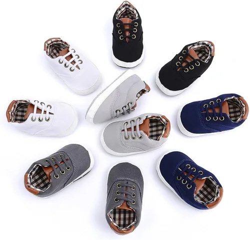 Vista 2 de Tenis unisex de lona para bebés y niñas suela de goma suave tobillo alto zapatos de cuna para niños pequeños para primeros caminos