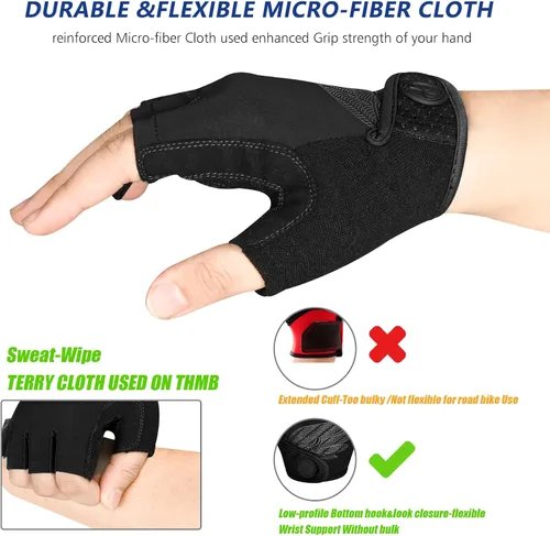 Vista 3 de MOREOK - Guantes para bicicleta de montaña (MTB) y ciclismo de descenso (DH), para hombres, de medio dedo, con almohadilla de gel que absorbe
