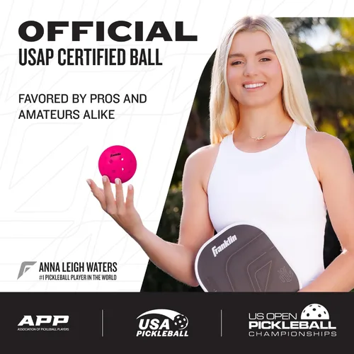 Vista 2 de Franklin Sports X-40 pelotas de Pickleball al aire libre - Bola oficial del Pickleball de EE. UU., APP Tour + US Open - Tamaño reglamentario Rosa