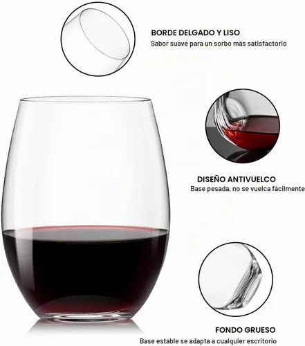 Vista 6 de OJA Juego de 12 copas de vino sin tallo, 15 onzas, copas de vino tinto y blanco de cristal, sin tallo, transparentes, vaso resistente para beber